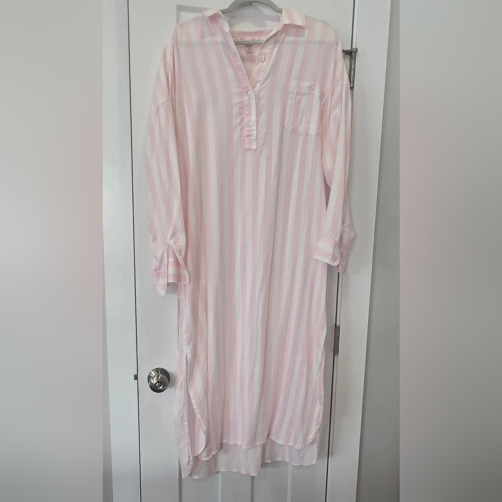 Victorias Secret Long Sleeve Cotton Striped Nightgown